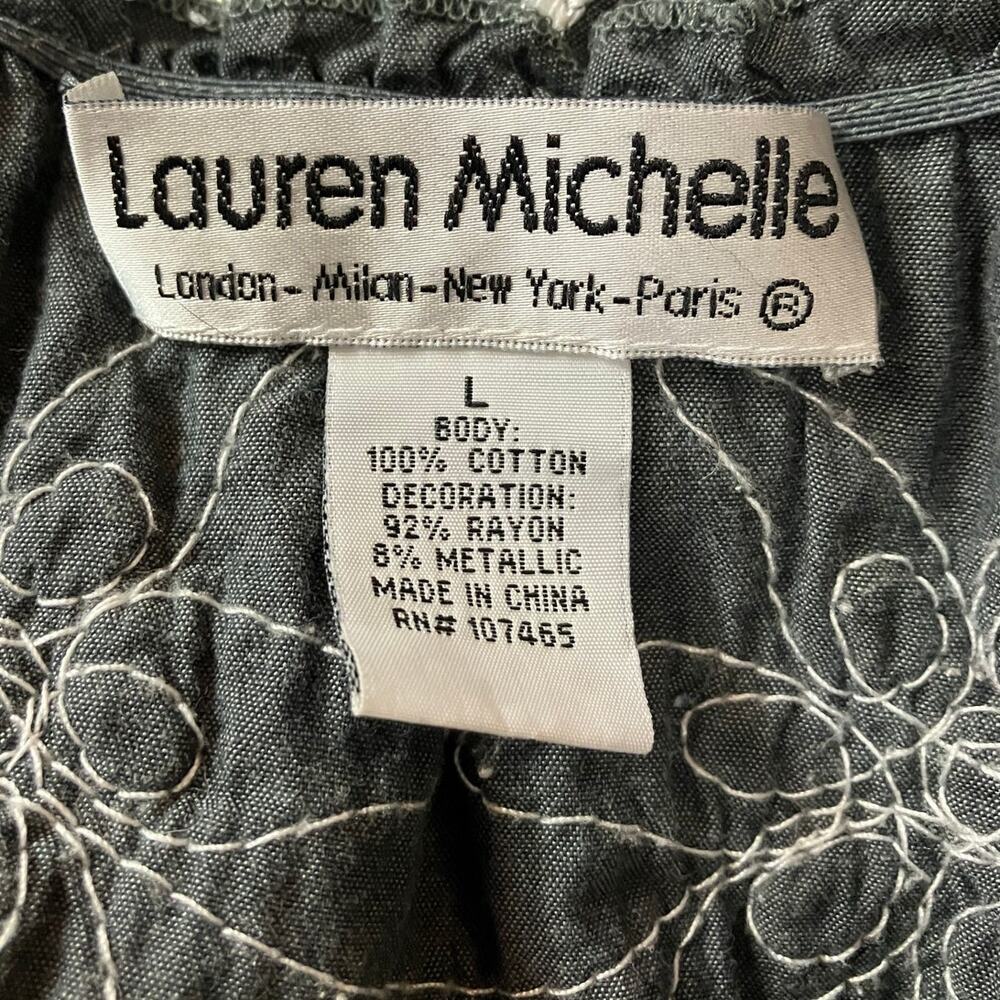 Lauren Michelle Women's Grey W/ White Sparkle Embroidrey Boho Casual Top SZ L - Picture 7 of 7